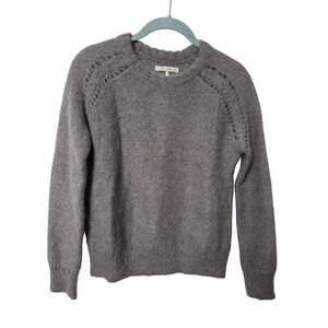 Oak‎ + Fort Gray Kid Mohair Baby Alpaca Pointelle Raglan Sweater Womens XS